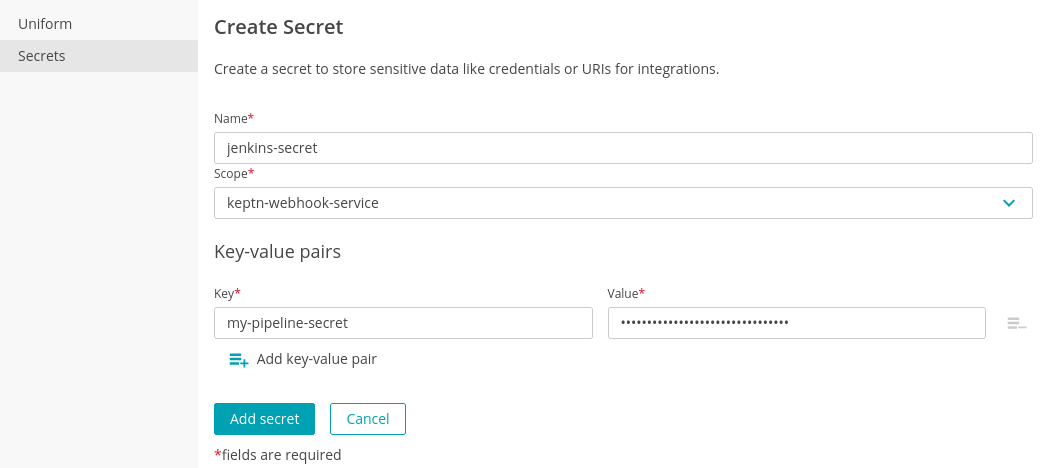 Create a secret for storing the Jenkins authentication token