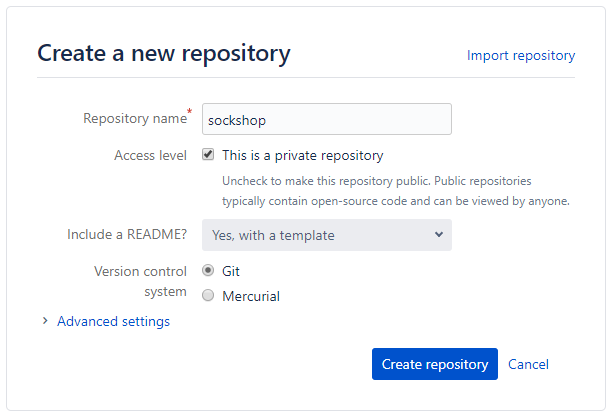 Bitbucket create repository